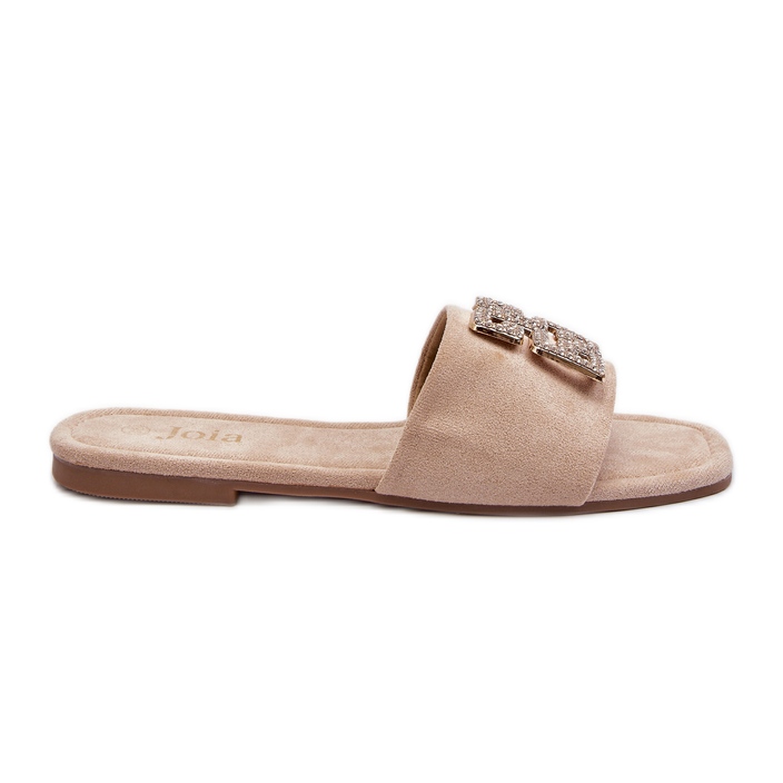Plattklackade flip-flops för kvinnor med dekoration, Beige Inaile