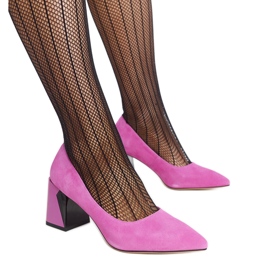 Mörkrosa högklackade pumps i läder från Vinceza