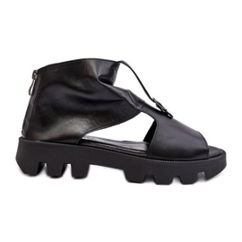 Zazoo 999 Lädersandaler för kvinnor med dragkedja, svart