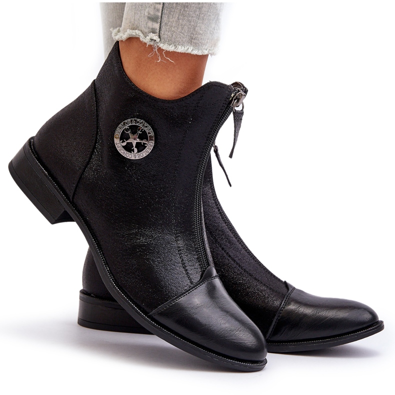 Jezzi Platta stövlar för kvinnor med dragkedja Svart Loratie