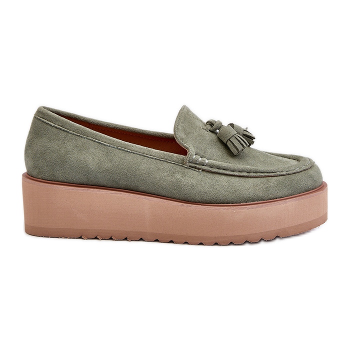 Kvinnors Mockasiner På En Plattform Med Fransar, Grön Mialani