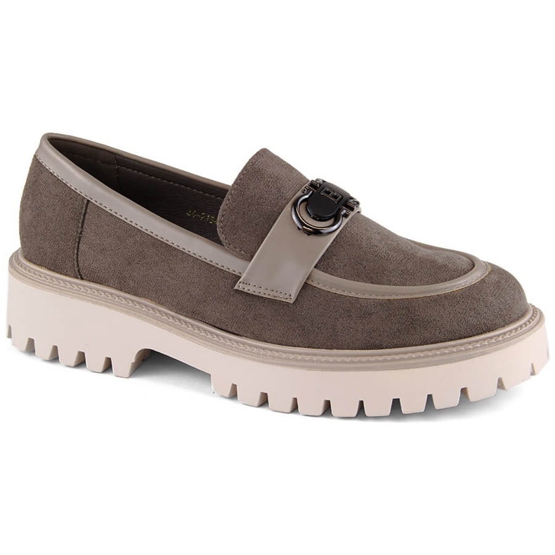 Damskor i mocka, mockasiner med höga klackar och plattform, brun Potocki YQ21342