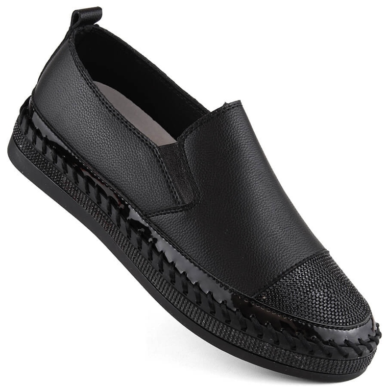 S.Barski Slip-on skor för kvinnor med cubic zirconia, svart D&amp;A LR370