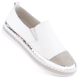 S.Barski Slip-on skor i läder för kvinnor med zirkoner, vita D&amp;A LR370