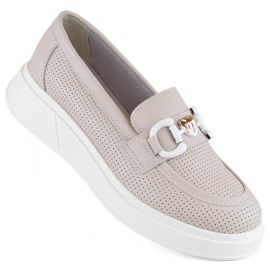 Skinnskor för kvinnor, mockasiner på plattform, beige S.Barski LR720