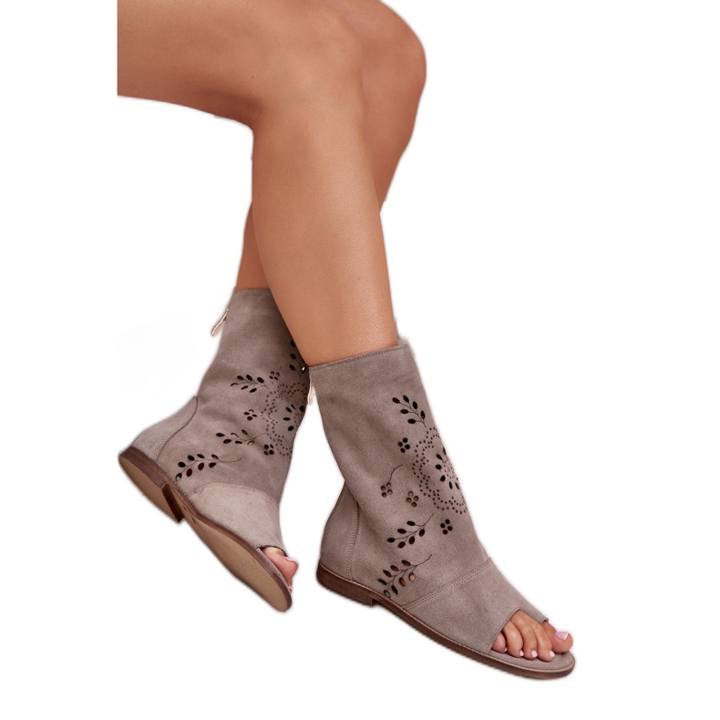 Zazoo 3437 mockasandaler för kvinnor med ovandel med dragkedja, beige