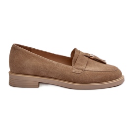 Zazoo 3420 Suede Women's Loafers med platta klackar beige