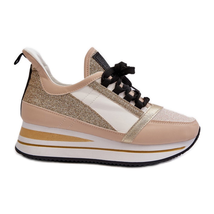 Sneakers med wedge och plattform för kvinnor med glitter, Gold Rafani gyllene