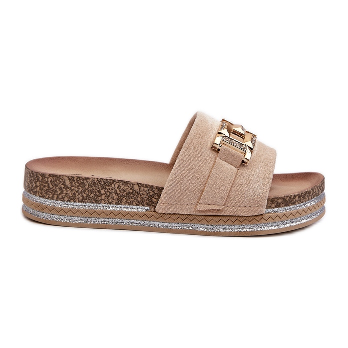 Flip-flops för kvinnor med dekoration, beige vapireta