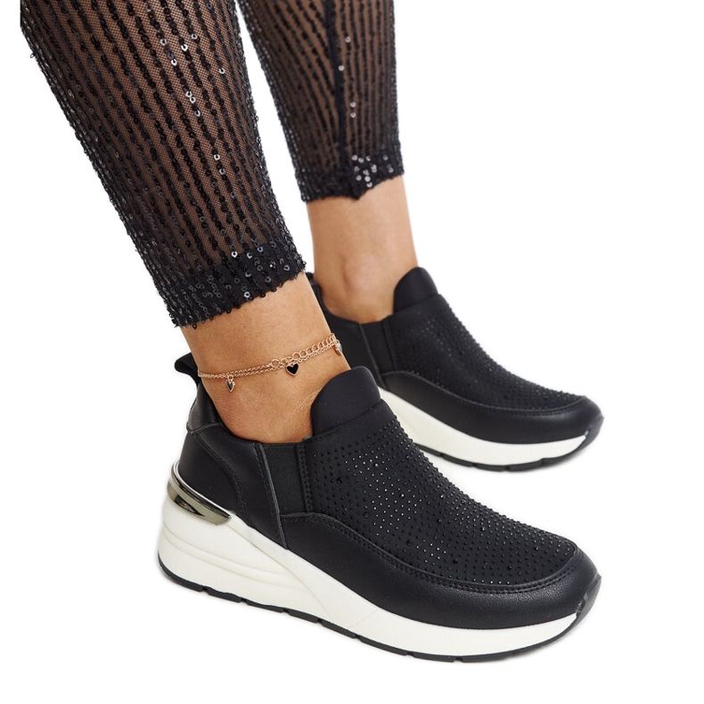 Ashleey svarta wedge sneakers med strass