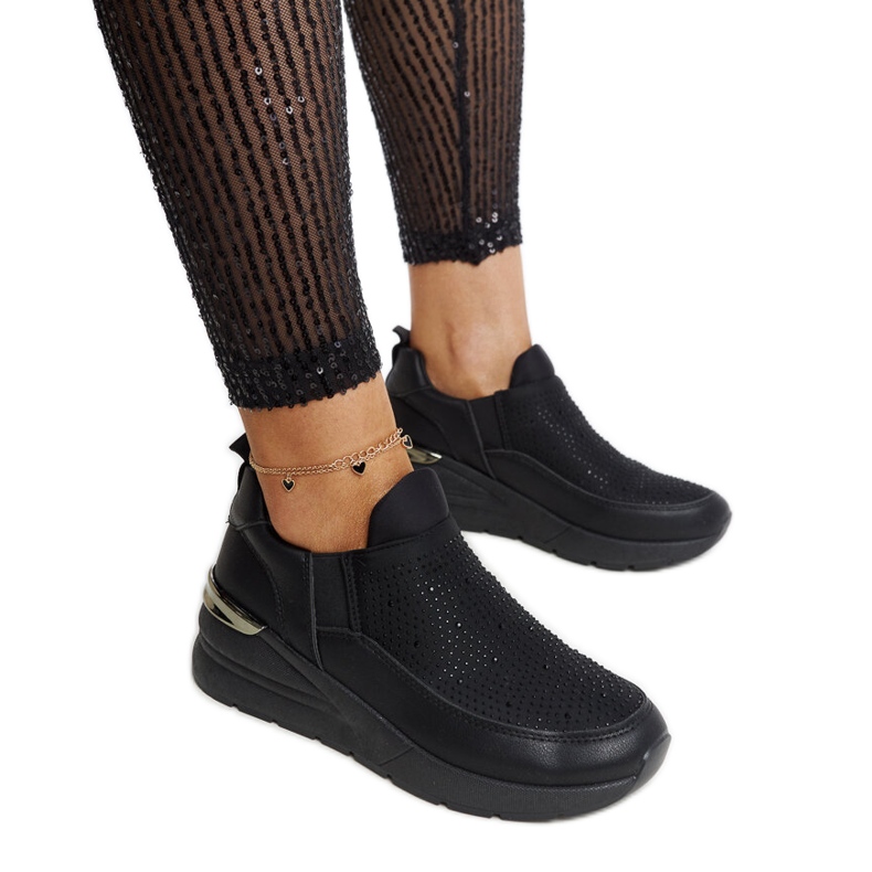 Ashleey svarta wedge sneakers med strass