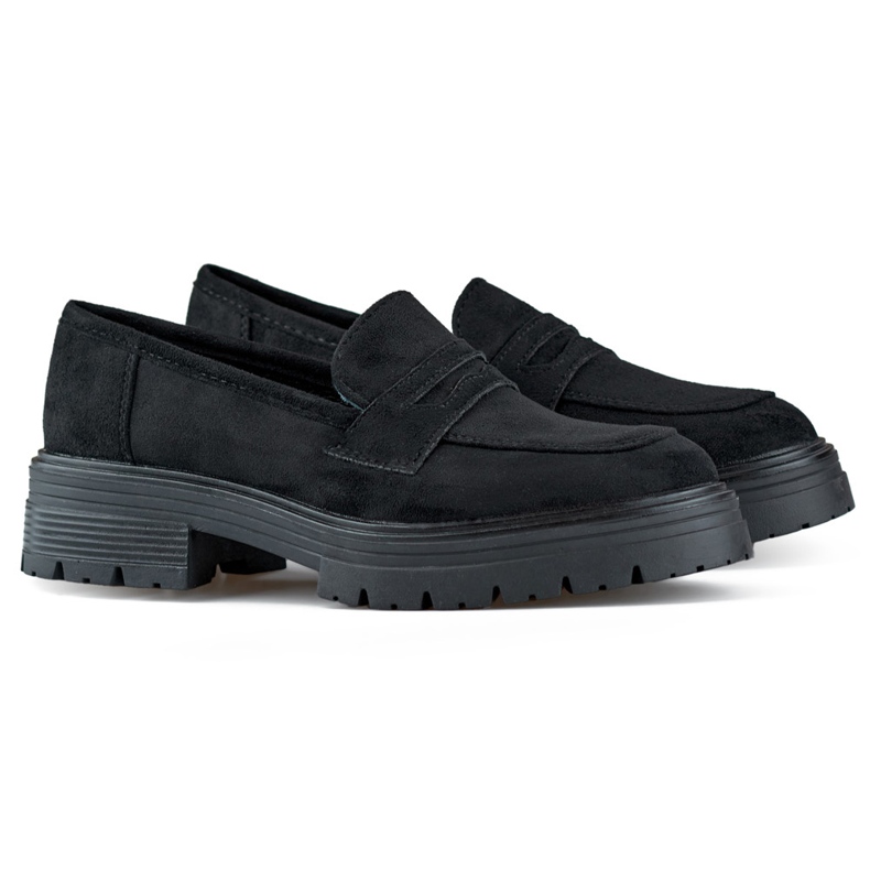 Svarta loafers i mocka för kvinnor, svarta loafers