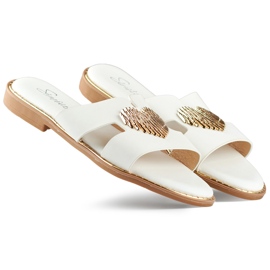 Vita damflip-flops med dekorativt hjärta