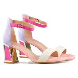 Rosa högklackade damsandaler med ankelknäppning