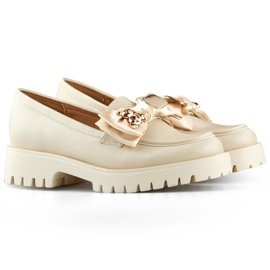 Beiga loafers med rosett, mockasiner med nallebjörn beige