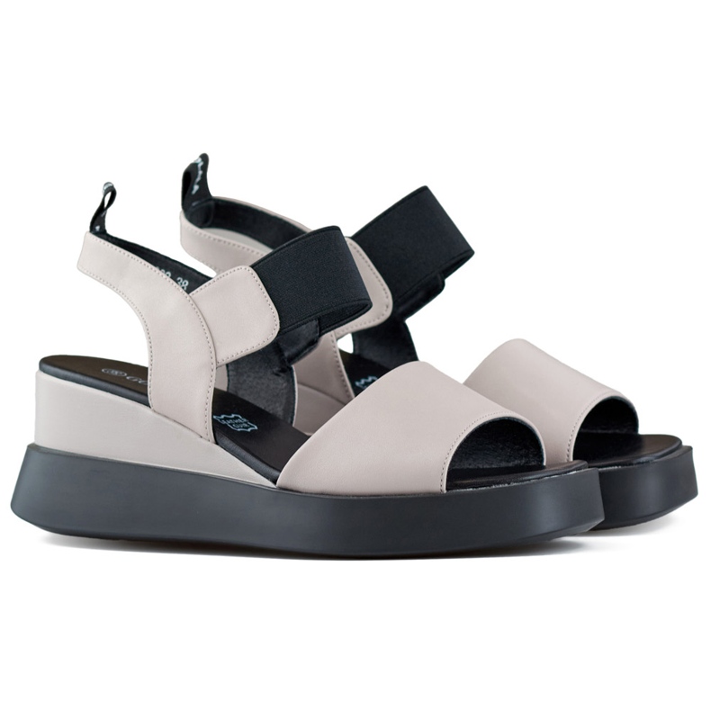 Kilsandaler i läder för kvinnor med ett elastiskt band beige