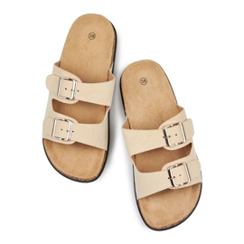 Beige damflipflops med två spännen