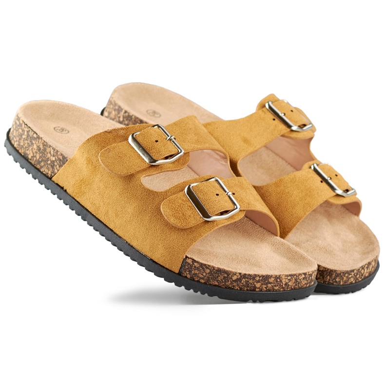 Karamelltofflor för kvinnor med två spännen brun