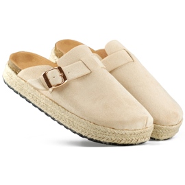 Klädda espadrillor för kvinnor med spänne, beige