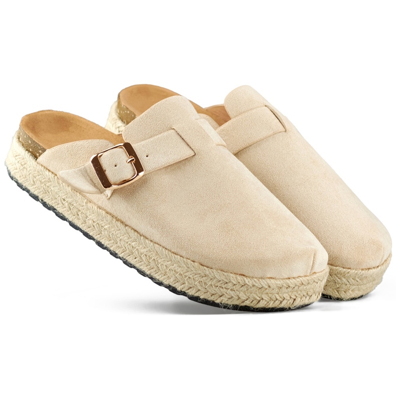 Klädda espadrillor för kvinnor med spänne, beige