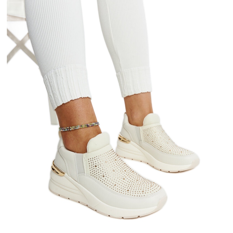 Ashleey beige wedge sneakers med strass