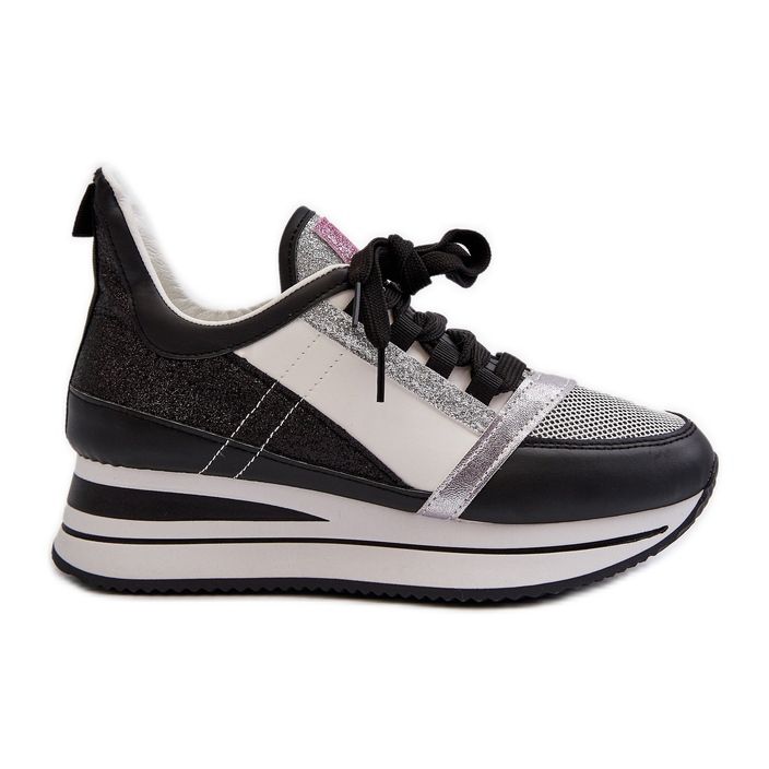 Sneakers med wedge och plattform för kvinnor med glittersvart Rafani