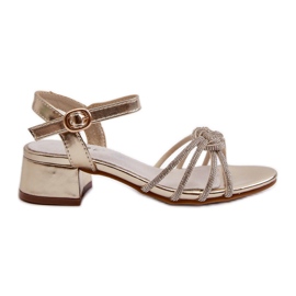 Lågklackade flicksandaler med zirkoner, gyllene Ollna