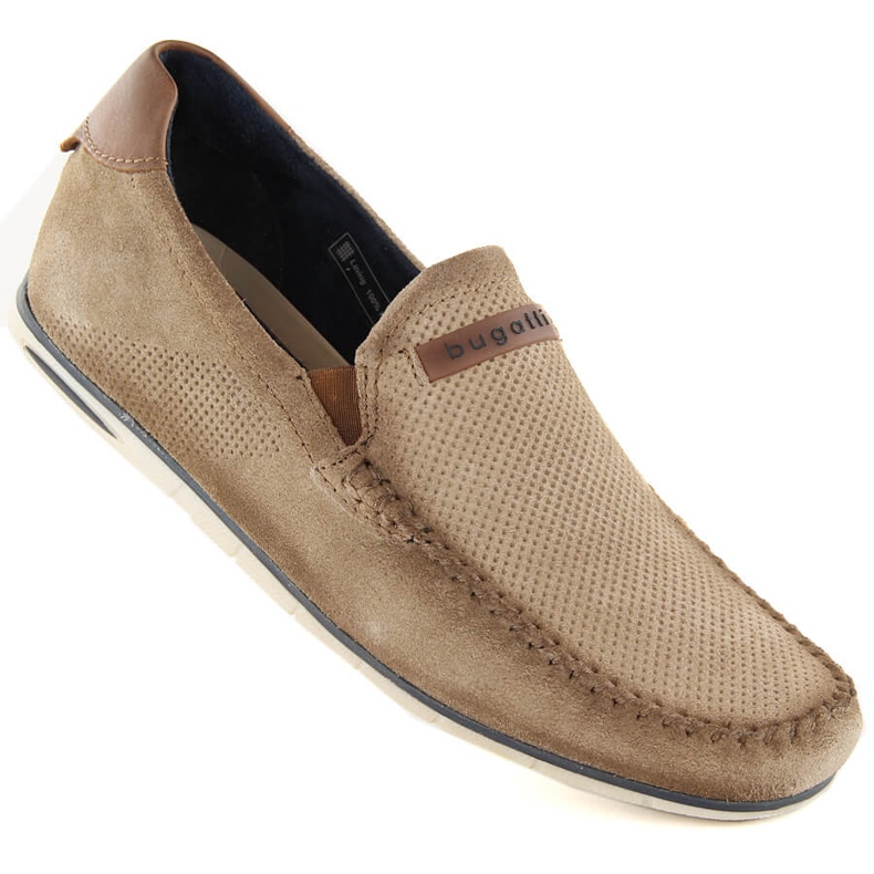 Läderskor i mocka för män bekväma mockasiner beige Bugatti NN153433
