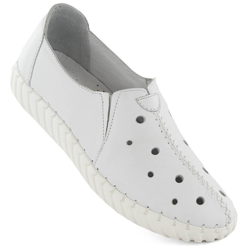Genombrutna slip-on skor i läder, vita Artiker 54C0560