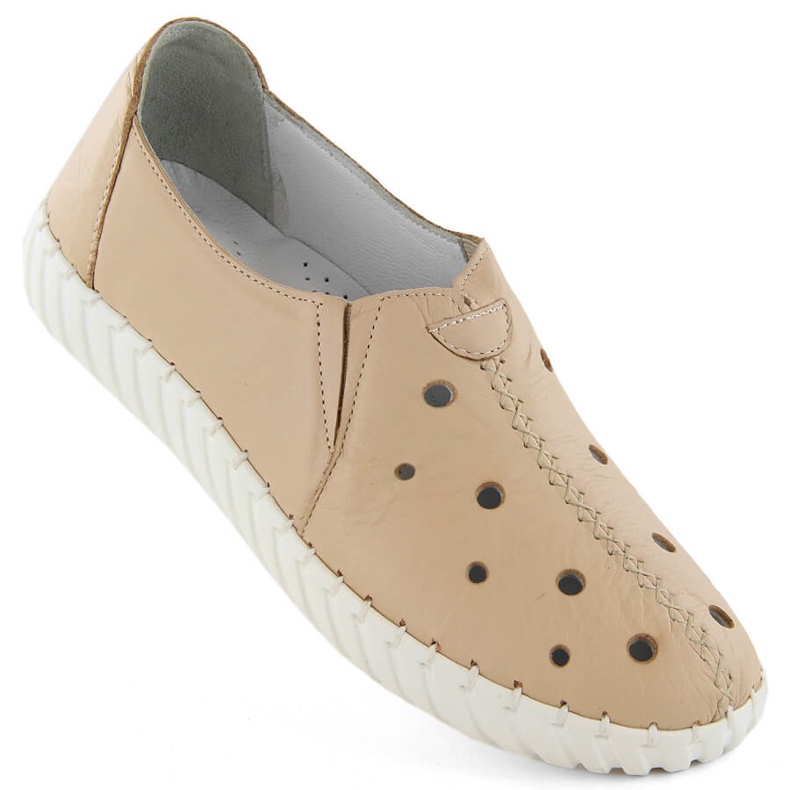 Genombrutna slip-on skor i läder, beige Artiker 54C0561
