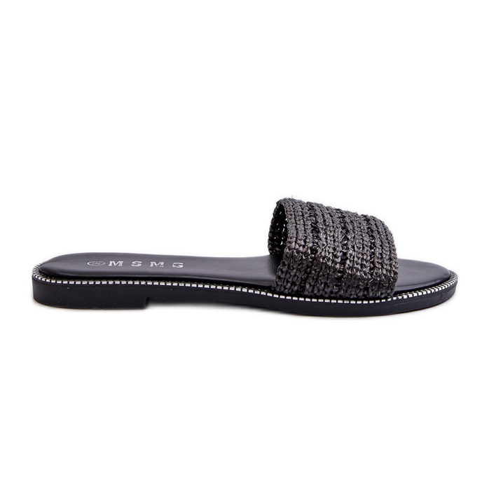 Damsandaler med flätade platta klackar, svarta radianer