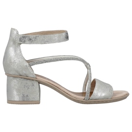 Bekväma högklackade damsandaler med kardborreband, silver Rieker 64654-40