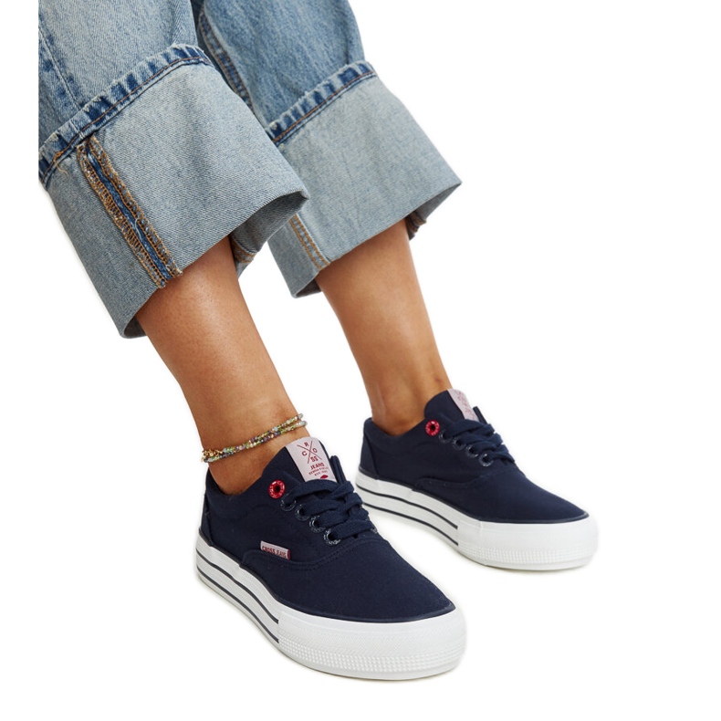 Marinblå damsneakers med tjock sula, Cross Jeans