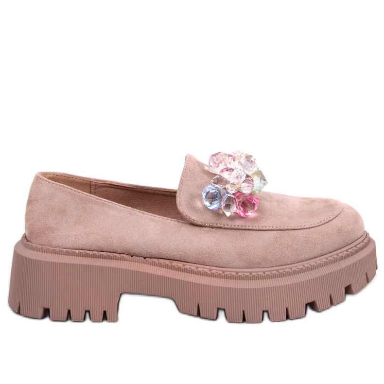 Stefani Khaki pärlstav plattform loafers beige