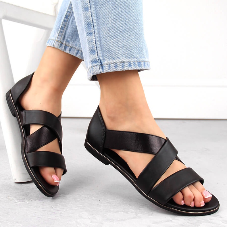 Slip-on sandaler för kvinnor med elastiskt band, svart Jezzi 3882