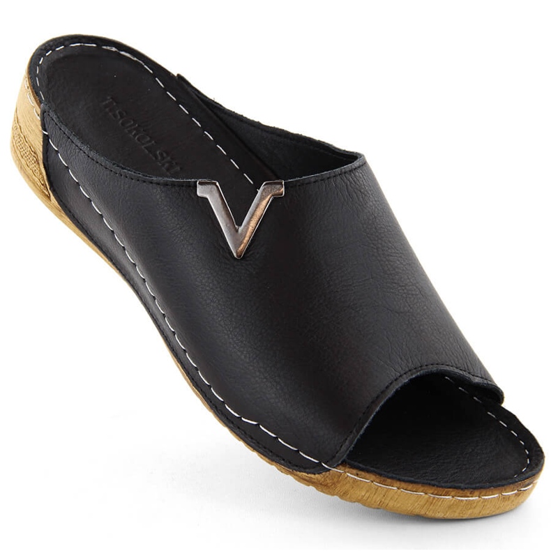 Flipflops i svart läder för kvinnor T.Sokolski L211