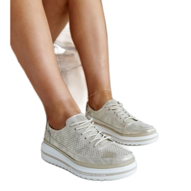 Piano guld läder wedge sneakers gyllene