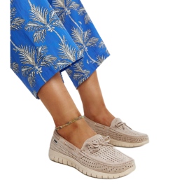 Beige loafers i läder med rosett brun