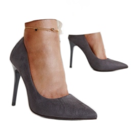 Mörkgrå höga klackar med läderinlägg Amedie