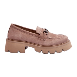 Vinceza Chunky Dam Beige Mocka Loafers Neloria