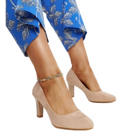 Beiga högklackade pumps med läderinlägg från Lalande beige