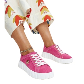 Mörkrosa lädersneakers med Stradone strass