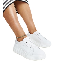 Blå läderskor med dekorativt spänne vit