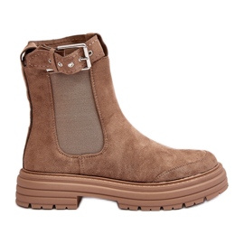 Chelsea-stövlar i mocka på en massiv sula, Beige Ozaro