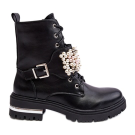 Isolerade kvinnors arbetarstövlar dekorerade svarta Venizi