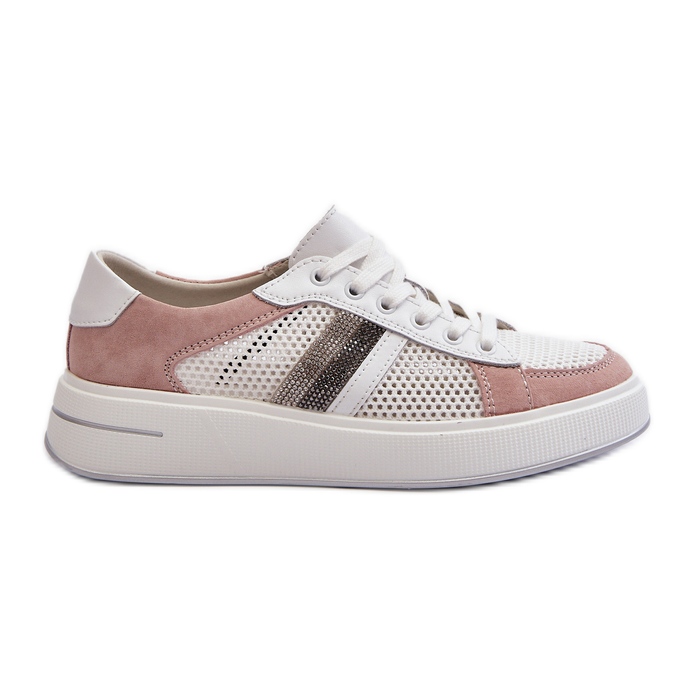 S.Barski D&amp;A Läder Sneakers för kvinnor LR110 Vit och Rosa