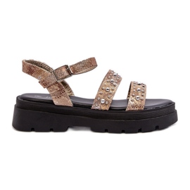 Dam dekorerade sandaler Eco Läder Guld-Beige Arcida