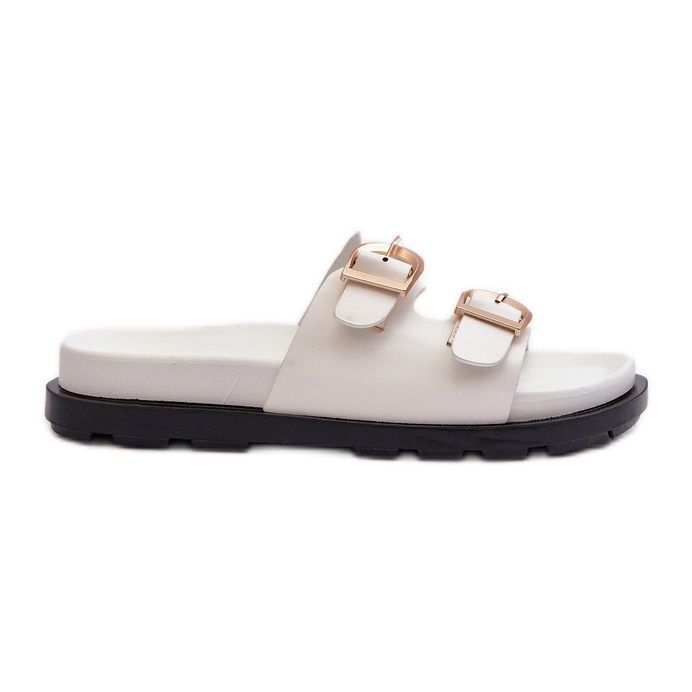 Ekologisk läderflip-flops för kvinnor med spännen, vit Valmira