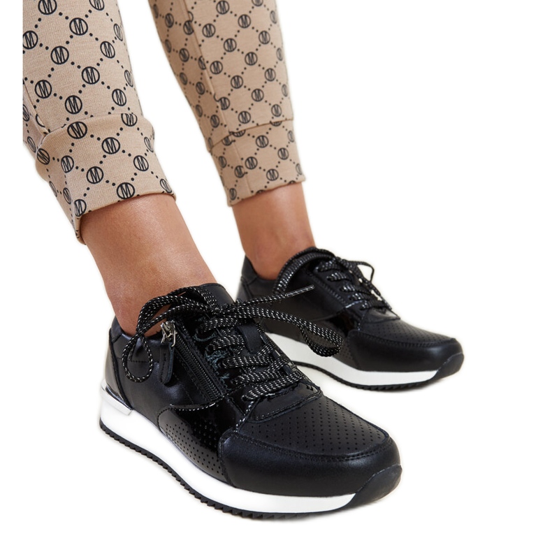 Svarta lädersneakers med metallinlägg Rida