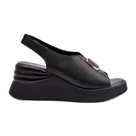 Kilsandaler i läder för kvinnor med dekoration, svart Salvania